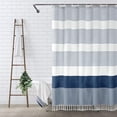 thumbnail image 1 of Psoiuetr Boho Navy Blue Shower Curtain for Bathroom Stripe Tassel Fabric Shower Curtain 72 X 72 Inches Farmhouse Linen, 1 of 5