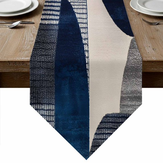 Boho Navy Blue Table Runner Linen Burlap Table Runner 70 Inches Long Modern Geometric Abstract Art Dresser Scarves for Kitchen Island Coffee Dining Room Party Wedding Banquet Holiday Decor 13"x70"