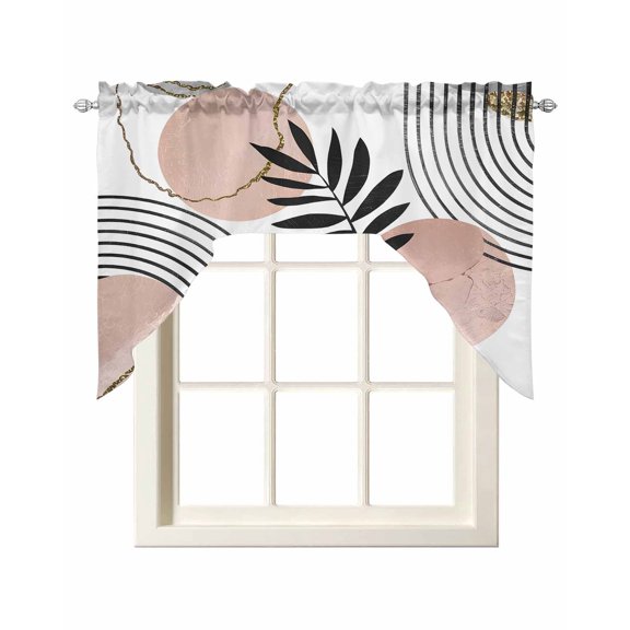 Boho Navy Swag Valances for Windows, Small Curtains Drapes, Blue Gold Bohemian Tropical Palm Tree Leaf Kitchen Window Curtains Over Sink Window Treatment Valance for Bedroom/Bathroom 56"x36"