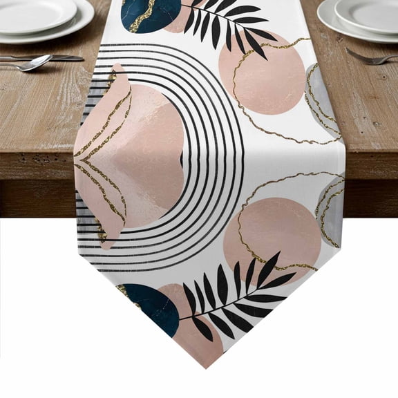 Boho Navy Table Runner Linen Burlap Table Runner 72 Inches Long Blue Gold Bohemian Tropical Palm Tree Leaf Dresser Scarves for Kitchen Island Coffee Dining Room Party Holiday Decoration 13"x72"