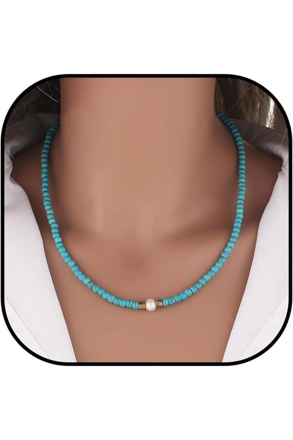 Boho Necklaces for Women - Trendy Western Turquoise Layered Leather Necklace - Beaded Jewelry for Country Concert Rodeo Outfit