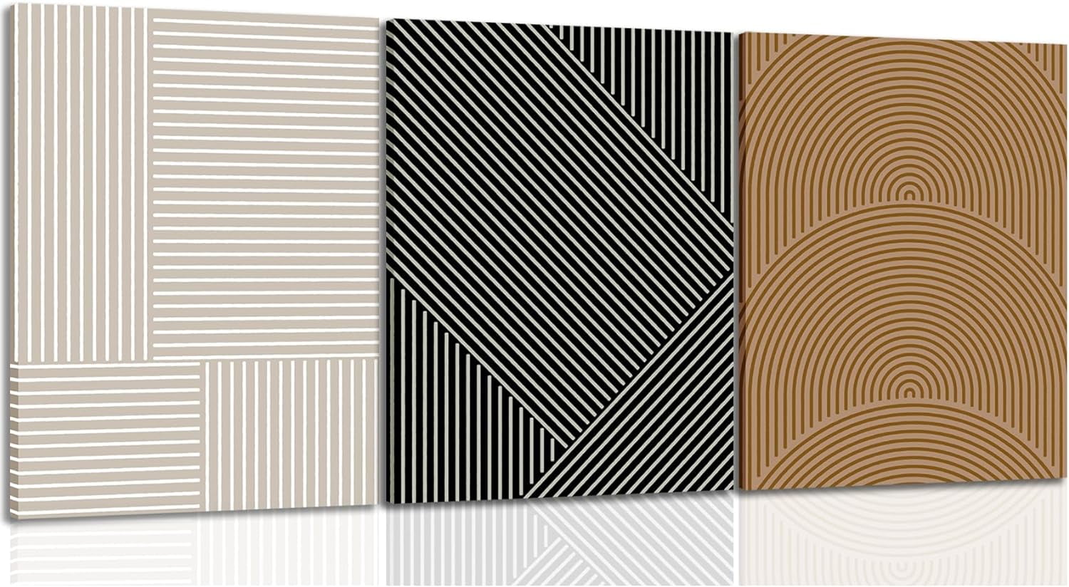 Boho Neutral Canvas Wall Art Set of 3 Modern Abstract Picture Beige ...
