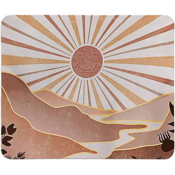 Boho Neutral Sun Mountain Mouse Pad 9.5x7.9 Inch Mid Century Modern Decor Mouse Pad with Boho Desk Accessories, Perfect for Small Gaming and Office Use, Add Rustic Charm to Your Workspace