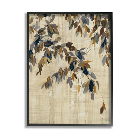 Boho Neutral Tree Leaves Botanical & Floral Graphic Art Black Framed Art Print Wall Art