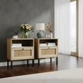 thumbnail image 1 of Boho Nightstand Set of 2 with Rattan Door - Wood Bedside Table for Bedroom, 1 of 9