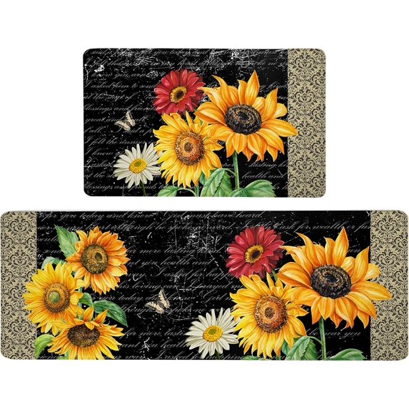 Boho Non Slip Waterproof Kitchen Rugs and Mats Set of 2 Farmhouse Vintage Kitchen Floor Mats Cushioned Anti Fatigue Ergonomic Comfort Standing Kitchen Runner Rugs 17.3''''x28''''+17.3''''x47''''