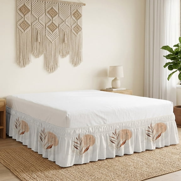 Boho Nordic Bed Skirt Bed Skirts Queen Size 16 Inch Drop, Abstract Modern Wrap Around Dust Ruffle Bedskirt with Adjustable Elastic Belt for Queen Size Beds