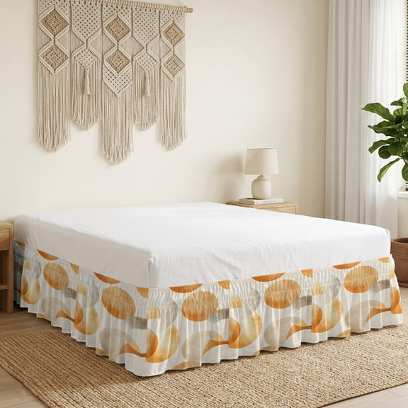 Boho Nordic Bed Skirt Bed Skirts Queen Size 16 Inch Drop, Abstract Modern Wrap Around Dust Ruffle Bedskirt with Adjustable Elastic Belt for Queen Size Beds