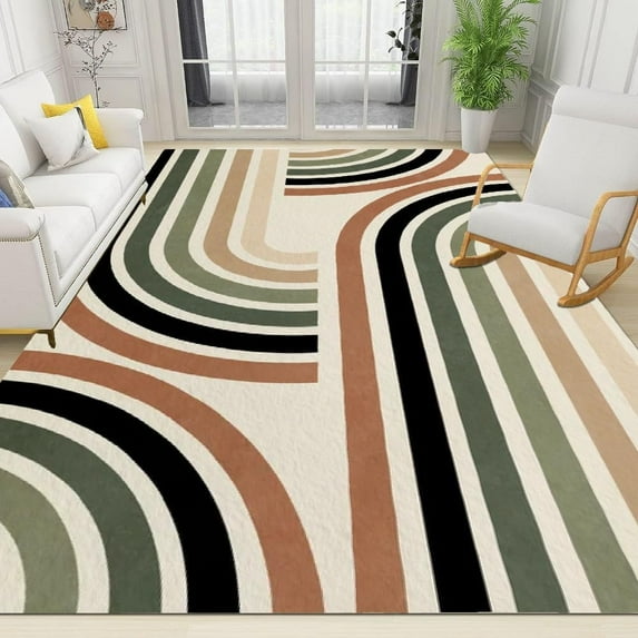 Boho Nordic Rainbow Area Rug Geometry Bedroom Large Indoor Non Slip Washable Carpet Living Room Office Interior Decoration 3x4 Non-slip Soft Home Decor Modern Durable Indoor