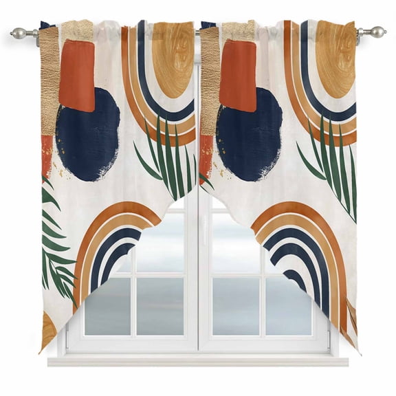 Boho Nordic Swag Valances for Windows 2 Pack Abstract Art Geometric Palm Leaf Swag Kitchen Curtains 36 Inches Long Rod Pocket Short Window Treatment for Kitchen Bathroom 28"x36"