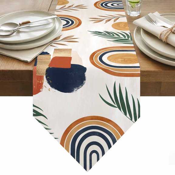 Boho Nordic Table Runner 48 Inches Long Abstract Art Geometric Palm Leaf Table Runners for Dining Room Tabletop Dresser Scarf Home Party Banquet Wedding Holiday Decoration