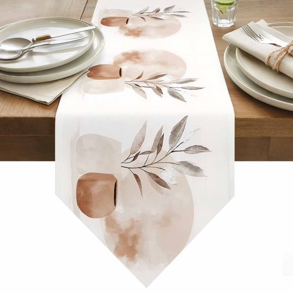 Boho Nordic Table Runner 48 Inches Long Abstract Modern Watercolor Leaf Color Block Table Runners for Dining Room Tabletop Dresser Scarf Home Party Banquet Wedding Holiday Decoration