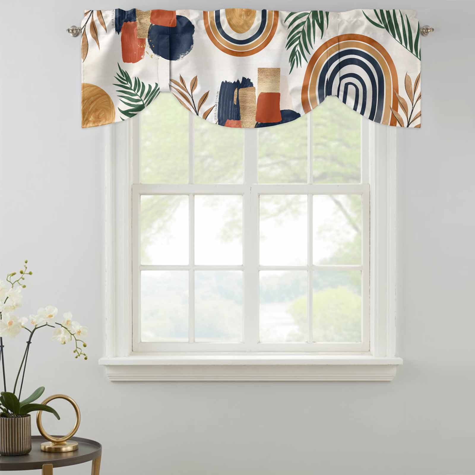 Boho Nordic Tie Up Valances Curtain, Abstract Art Geometric Adjustable ...
