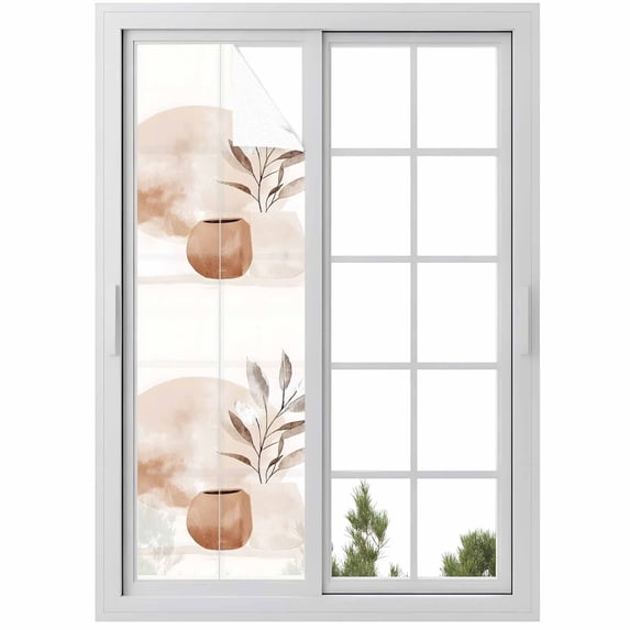 Boho Nordic Window Privacy Film Abstract Modern Watercolor Leaf Color Block Decorative Glass Window Film UV Blocking Static Cling Non-Adhesive Sticker Covering for Home Door 17.7 x 78.7 inches