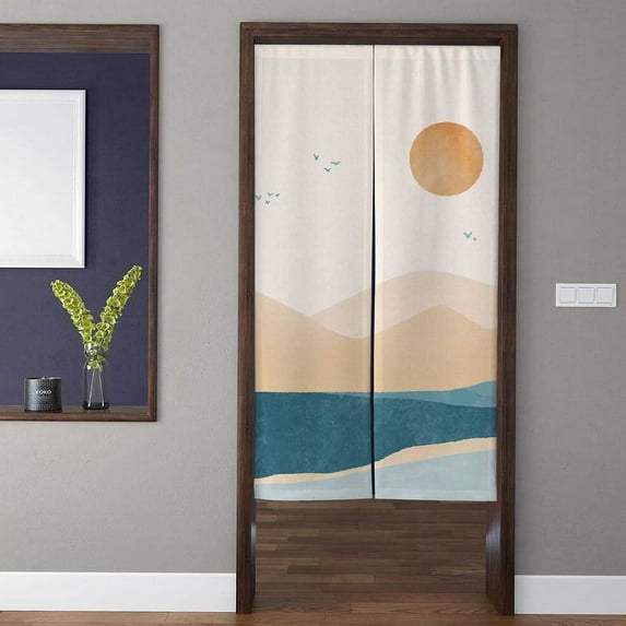 Boho Noren Door Curtain vintage sunrise abstract lines mountains Sunset Doorway Curtain for Kitchen Partition Bedroom Door Privacy Decor