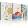 thumbnail image 1 of Boho Nursery Decor Framed Canvas Print Wall Art Boho Colorful Sunrise Wall Decor Red Green Blue Purple Mountains Nature Abstract Mid-Century Modern Wall Decor for Bedroom Nursery Room 12"x16", 1 of 6