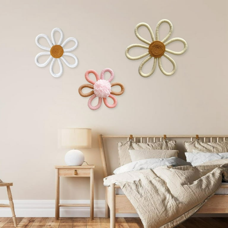 Boho Nursery Decor for Girl Daisy Flower Woven Macrame Wall