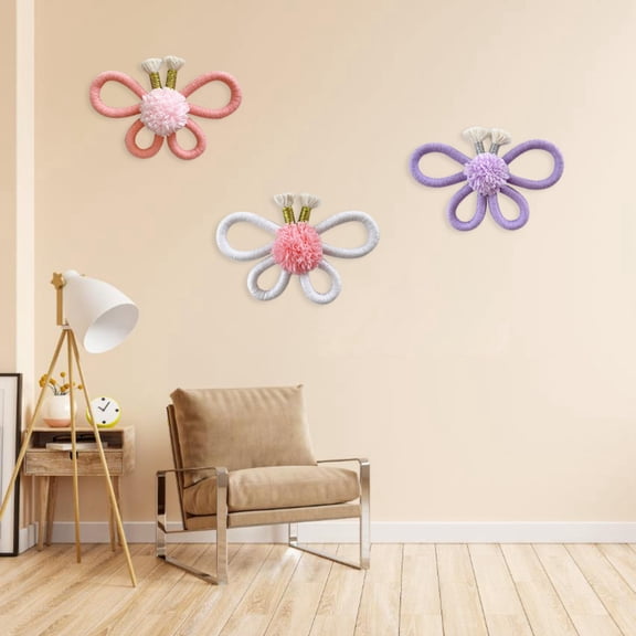 Boho Nursery Decor for Girl Daisy Flower Woven Macrame Wall Hanging Bohemian Nursery Home Wall Decor Flowers for Baby Girls Kids Bedroom Dorm Decor, Set of 3