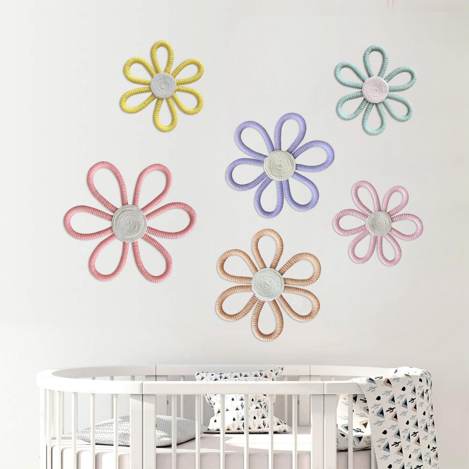 Boho Nursery Decor for Girl Daisy Flower Woven Macrame Wall Hanging ...