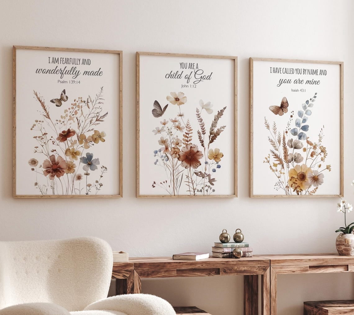Boho Nursery Wildflower Floral Christian Bible Verse Poster Set 3 ...