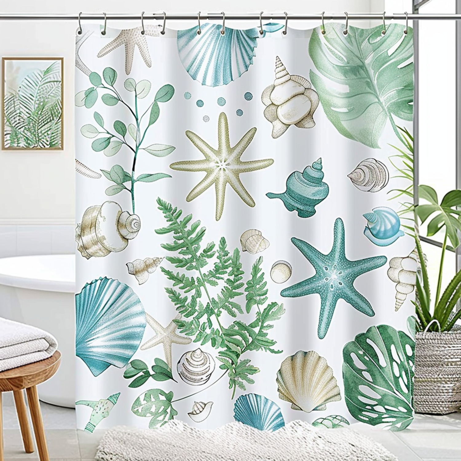 Boho Ocean Life Shower Curtain Sea Inspired Bathroom Decor with