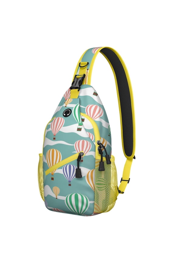 Boho Ocean Scenery Sling Backpack for Hiking and Travel, Abstract Geometric Print Crossbody Bag with Rainbow Watercolor Gradient and Starry Night Pattern