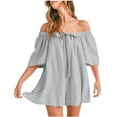 thumbnail image 1 of Boho Off-Shoulder Romper - Women's 2025 Flowy Wide Leg Jumpsuit with 3/4 Sleeves, Strapless Beach Shorts for Casual Summer & Vacation, 1 of 8