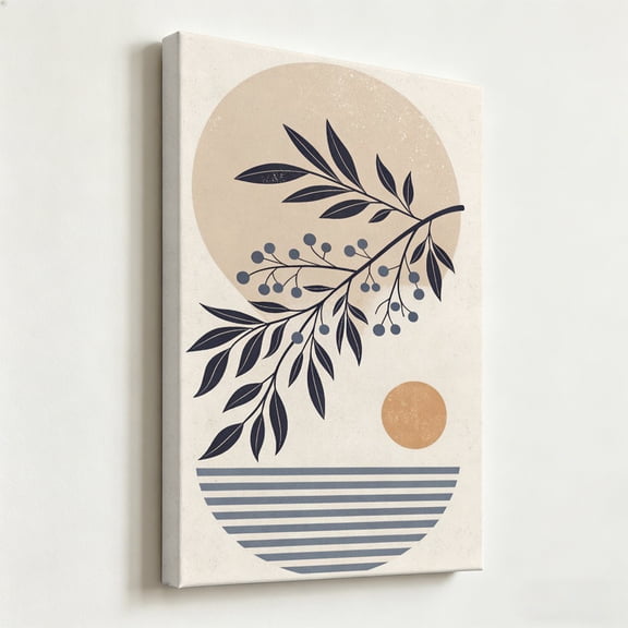 "Boho Olive Branch" Minimalist Abstract Canvas Art, Modern Botanical and Geometric Line Print, Matte Finish Gallery Wrapped Neutral Wall Decor 8*12