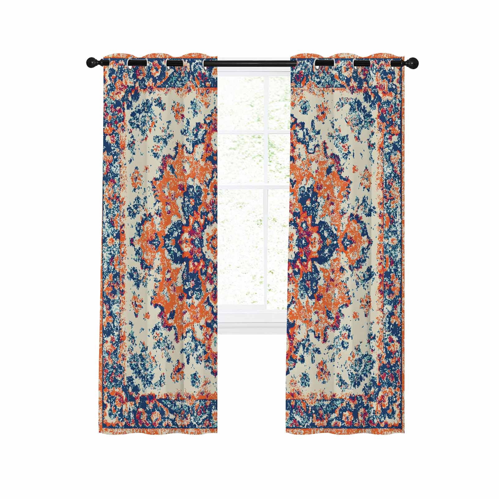 Boho Orange Blue Blackout Curtains 84 Inches Long for Bedroom, Boho ...