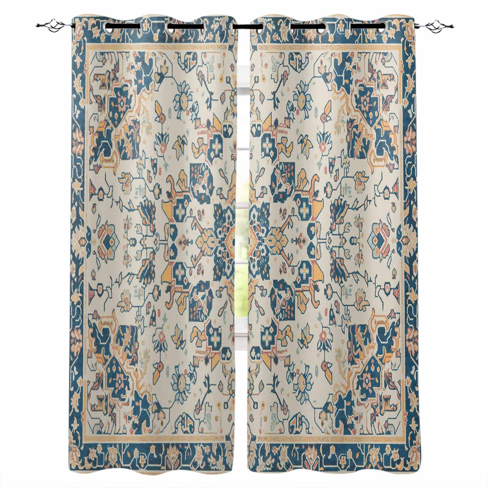 Boho Orange Blue Blackout Curtains for Bedroom/Living Room, Thermal ...