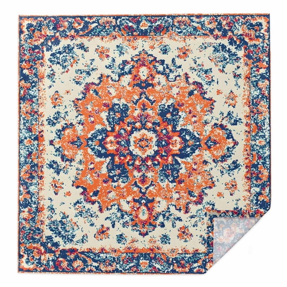 Boho Orange Blue Cloth Napkins Washable Set of 1, Boho Vintage Geometric Art Ethnic Reusable Dinner Table Napkins Cloth Bulk for Weddings Kitchen Restaurants Hotel Events Parties 20 x 20 Inch