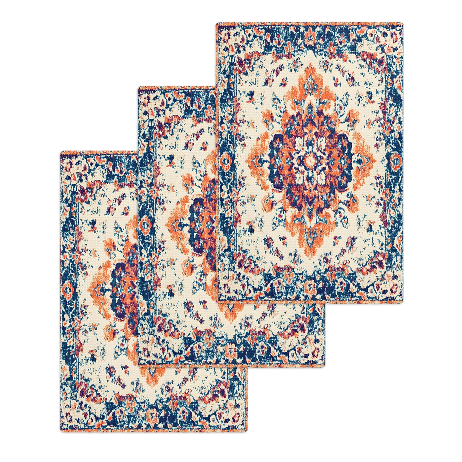 Boho Orange Blue Hand Towels Set, Waffle Weave Kitchen Towels 3 Pieces ...
