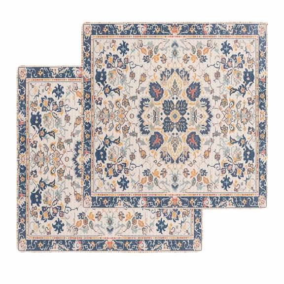 Boho Orange Blue Kitchen Dish Towels for Drying Dishes Set of 2, Southwestern Ethnic Mexican Flowers Retro Waffle Weave Microfiber Hand Tea Bathroom Towels Quick Dry & Absorbent Towel 12x12