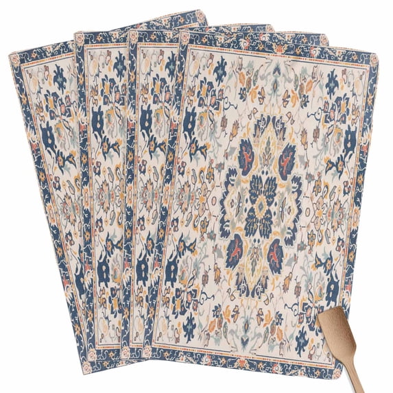 Boho Orange Blue Kitchen Towel Dish Cloths Set of 4, Microfiber Soft Kitchen Hand Towels, Southwestern Ethnic Mexican Flowers Retro Absorbent Quick Drying Dishcloths 18 x 28 Inches