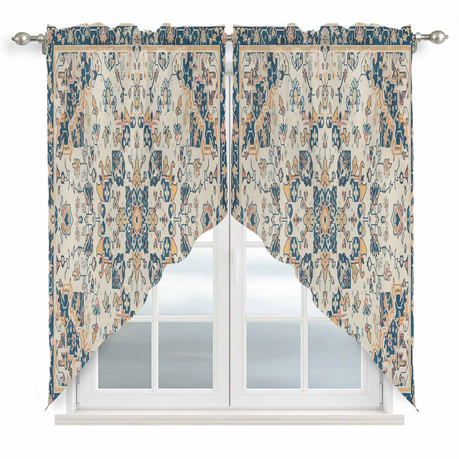 Boho Orange Blue Kitchen Window Curtains, Swag Curtains Valance for ...