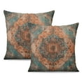 thumbnail image 1 of Boho Orange and Blue Pattern Ethnic Design Farmhouse Throw Pillow Covers 18 X 18 Inch, Set Of 2, Linen Study Sofa Cushion Cover Indoor Living Room Home Decor, 1 of 7