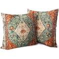 thumbnail image 1 of Boho Orange Blue Throw Pillow Covers 16x16 inch Set of 2, Bohemian Persian Carpet Double Sided Pattern Soft Plush Cushion Cover for Couch Sofa Bed Decorative, Only Pillowcase (No Insert), 1 of 6