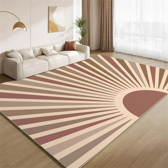 Boho Orange Brown Area Rugs, Colorful Sun Ray Carpet, Machine Washable Non Slip Low Pile Rug for Living Room Bedroom Study Office Entrance Foyer 3x5ft