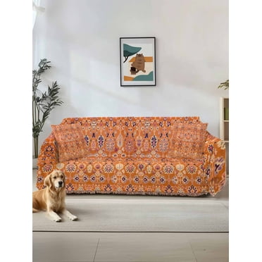 Gray Orange Couch Cover for Dogs, Modern Gradient Geometric Washable ...