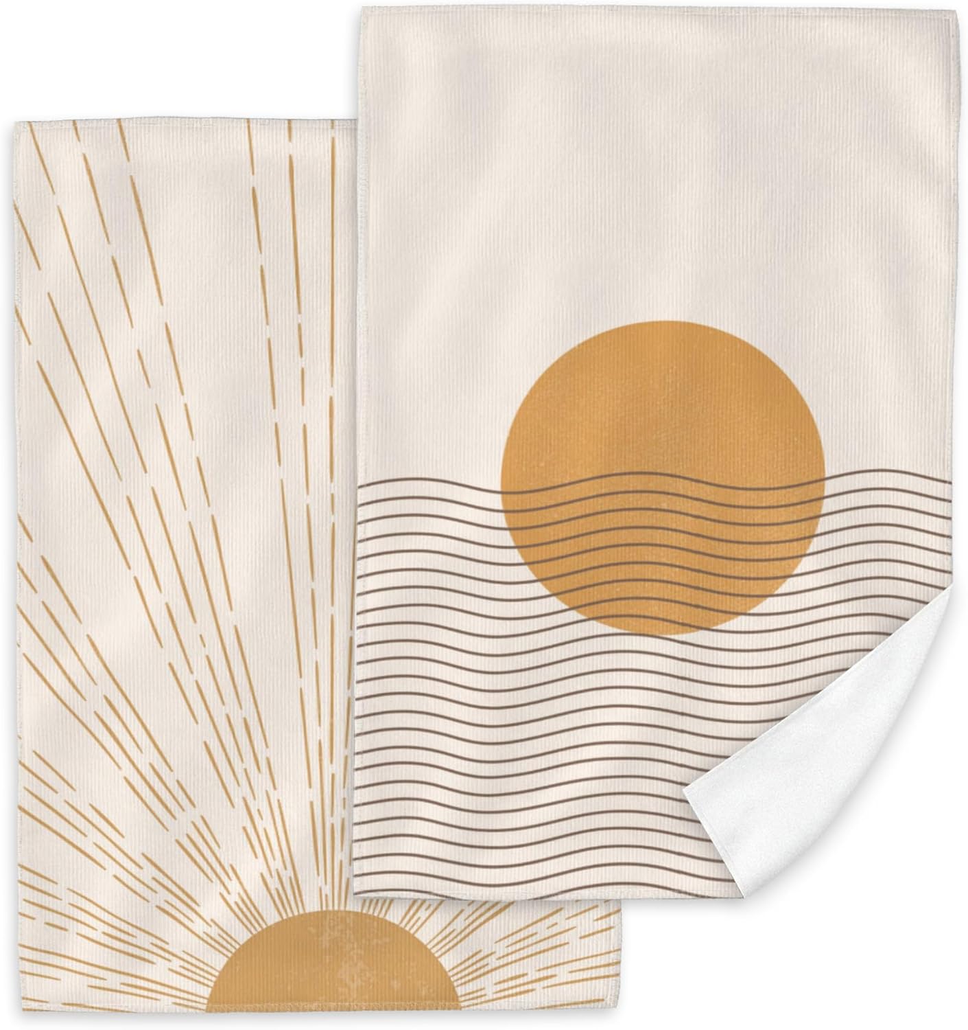 Boho Orange Fall Hand Towels for Bathroom Set of 2,Abstract Sunrise