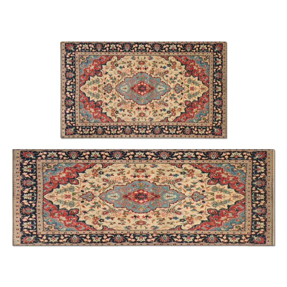 Boho Orange Farmhouse Cute Tribal Aesthetic (14) Rugs and Mats Non Skid Washable Absorbent Microfiber Soft Kitchen Mat for Floor Set Of 2 Decor Stain Resistant 17"x47"+17"x30"