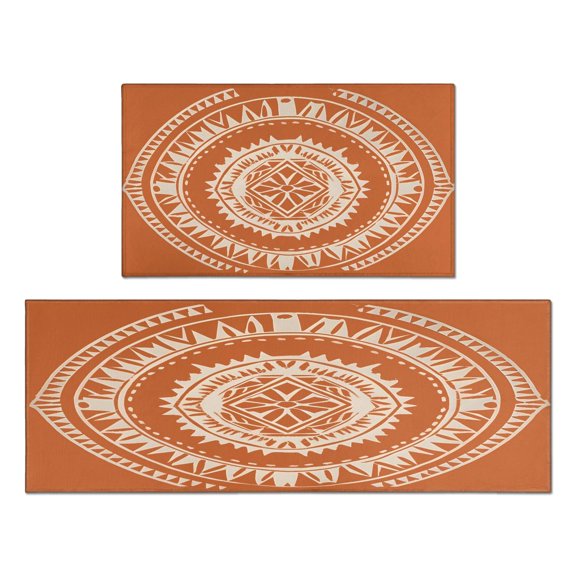 Boho Orange Farmhouse Cute Tribal Aesthetic Kitchen Mats for Floor 2 Piece Set Cushioned and Non-Skid Washable Floor Backing Mat for Home Kitchen Decor or Office 17x29+17x47 Inch