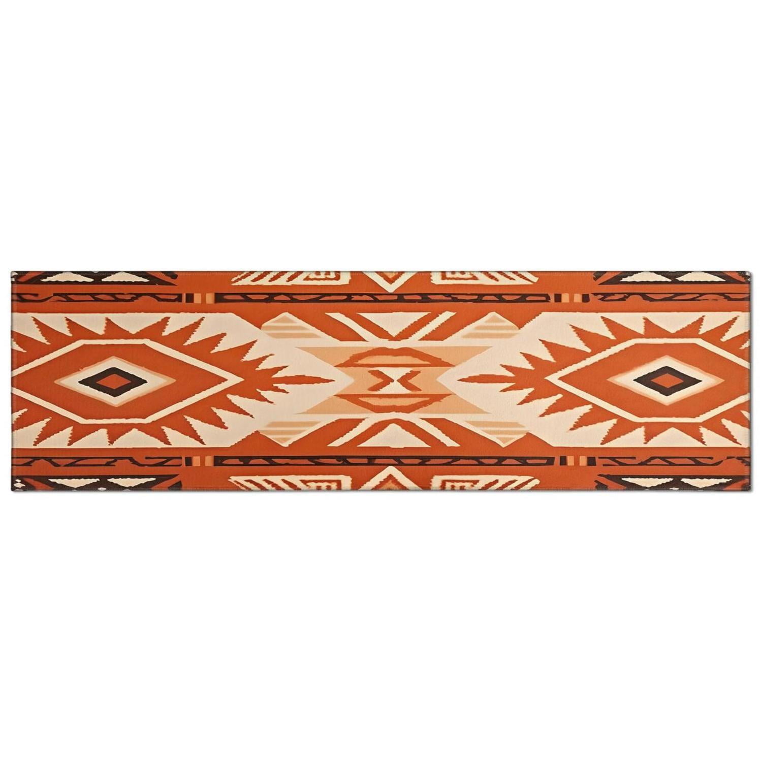 Boho Orange Farmhouse Cute Tribal Aesthetic Kitchen Rug 3 Piece Set