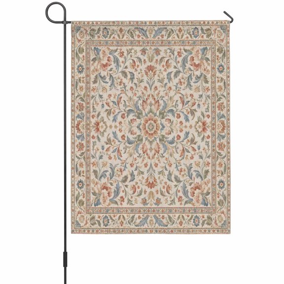 Boho Orange Floral Garden Flag 12 x 18 Inches, Country Pastoral Vintage Flowers Birds Leaf Weather Proof Outdoor Patio Flags Double Sided Small Garden Decoration for Yard Outside Home