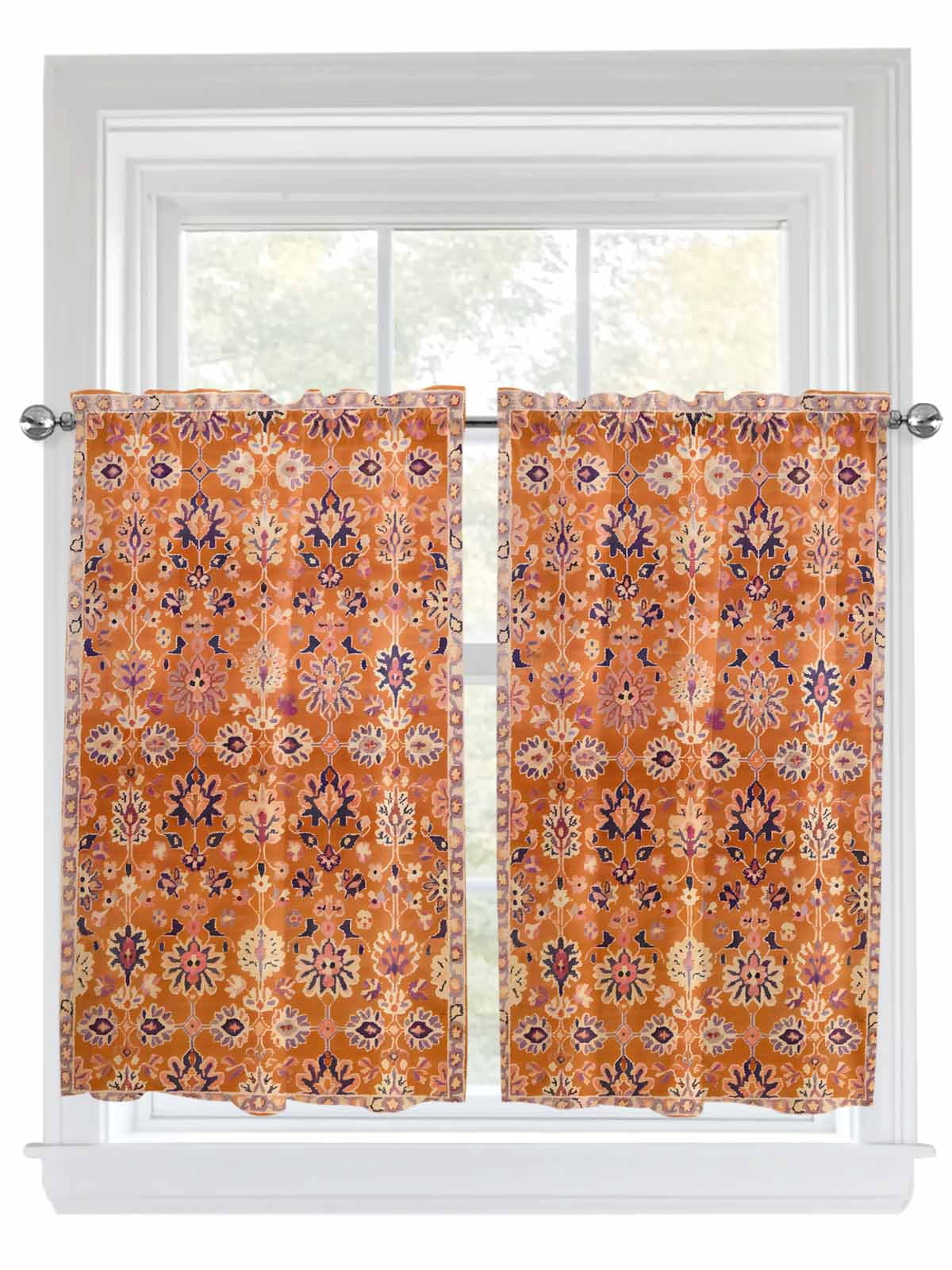 Boho Orange Kitchen Curtains 54 Inch Length, Country Style Bohemian ...