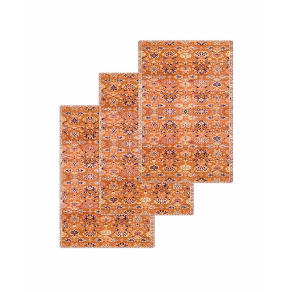 Boho Orange Kitchen Dish Towels for Drying Dishes Set of 3, Country Style Bohemian Floral Retro Tribal Waffle Weave Microfiber Terry Hand Tea Bathroom Towels Quick Dry & Absorbent Towel 15.7x23.6