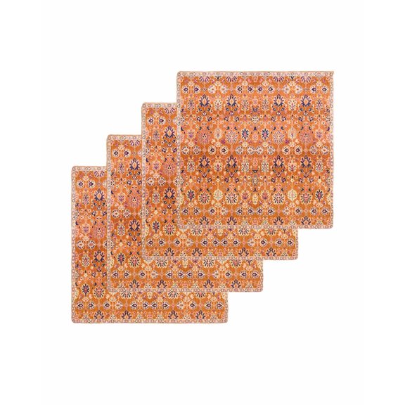 Boho Orange Kitchen Dish Towels for Drying Dishes Set of 4, Country Style Bohemian Floral Retro Tribal Waffle Weave Microfiber Terry Hand Tea Bathroom Towels Quick Dry & Absorbent Towel 12x12