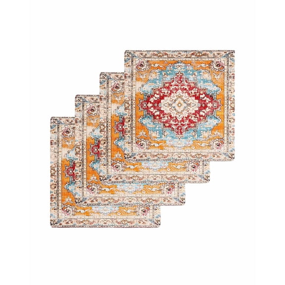 Boho Orange Kitchen Dish Towels for Drying Dishes Set of 4, Farmhouse Bohemian Flower Textured Waffle Weave Microfiber Terry Hand Tea Bathroom Towels Quick Dry & Absorbent Towel 12x12