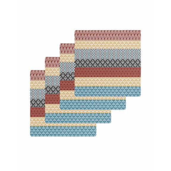 Boho Orange Kitchen Dish Towels for Drying Dishes Set of 4, Yellow Geometric Stripes Turquoise Bohemia Waffle Weave Microfiber Terry Hand Tea Bathroom Towels Quick Dry & Absorbent Towel 12x12