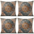 thumbnail image 1 of Boho Orange Pattern Linen Ethnic Design Farmhouse Throw Pillow Covers 18 X 18 Inch, Set Of 4, Linen Study Sofa Cushion Cover Indoor Living Room Home Decor, 1 of 7